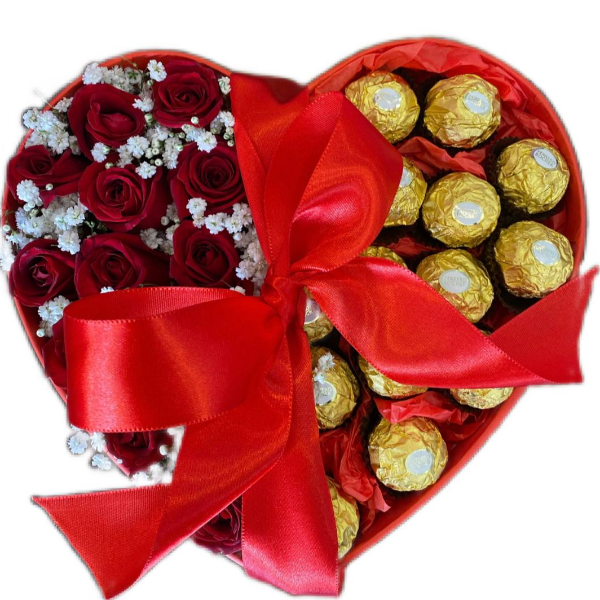Caixa Box Cartonado Com 12 Rosas Vermelhas e Chocolates